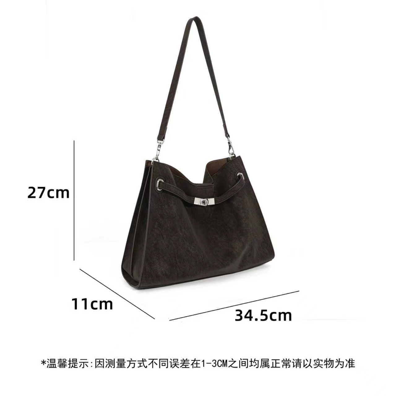 Retro-style suede texture large capacity tote bag and large capacity mother bag. Chocolate. - 图片 3