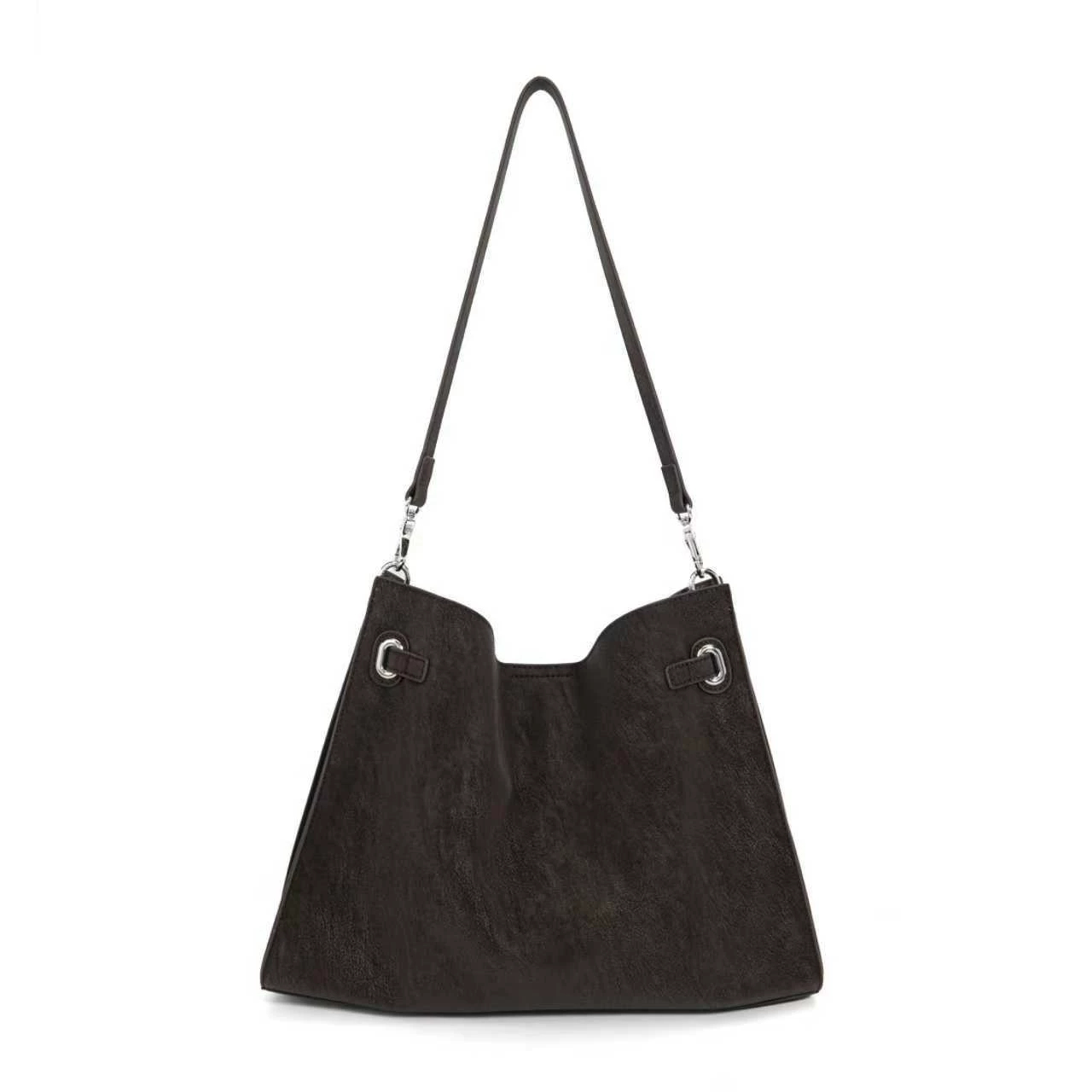Retro-style suede texture large capacity tote bag and large capacity mother bag. Chocolate. - 图片 4
