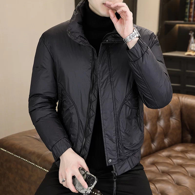 Winter down jacket with a stand-up collar, lightweight and short, high-end white duck down men's winter coat, 2026 new style, trendy brand - 图片 2