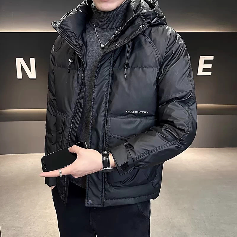 High-end brand men's winter new style down jacket in trendy style. Lightweight, short, thick, black men's winter coat. Trendy. - 图片 2